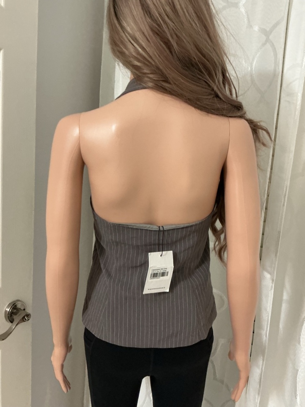 Princess Polly Gray Pinstripe Halter Button-Up Bodysuit - Picture 5 of 9
